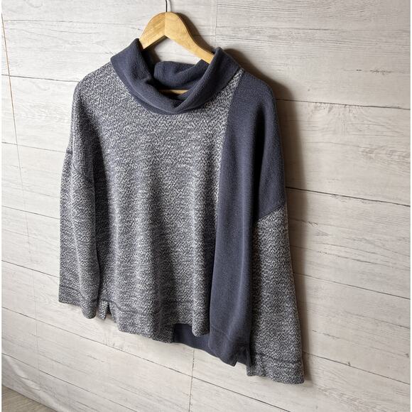 J Jill Pullover Womens Size Large Blue & White Marled Colorblock Cowl Neck - Picture 4 of 16